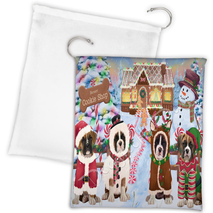 Holiday Gingerbread Cookie Boxer Dogs Shop Drawstring Laundry or Gift Bag LGB48579