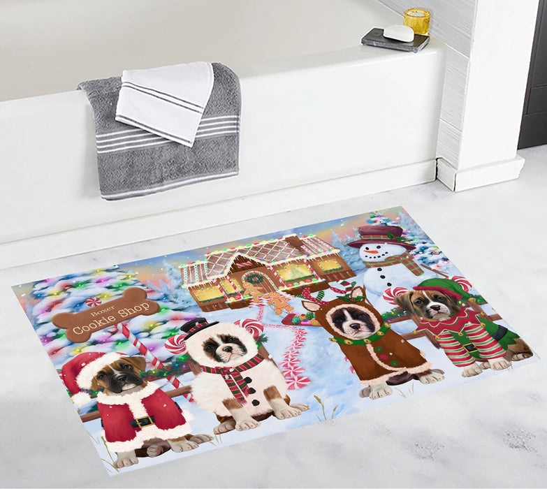 Holiday Gingerbread Cookie Boxer Dogs Bath Mat