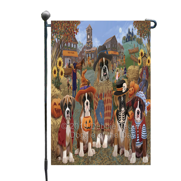 Halloween 'Round Town And Fall Pumpkin Scarecrow Both Boxer Copy Dogs Garden Flag GFLG65580
