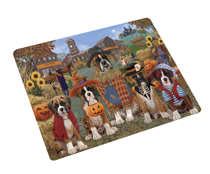 Halloween 'Round Town And Fall Pumpkin Scarecrow Both Boxer Copy Dogs Cutting Board C77071