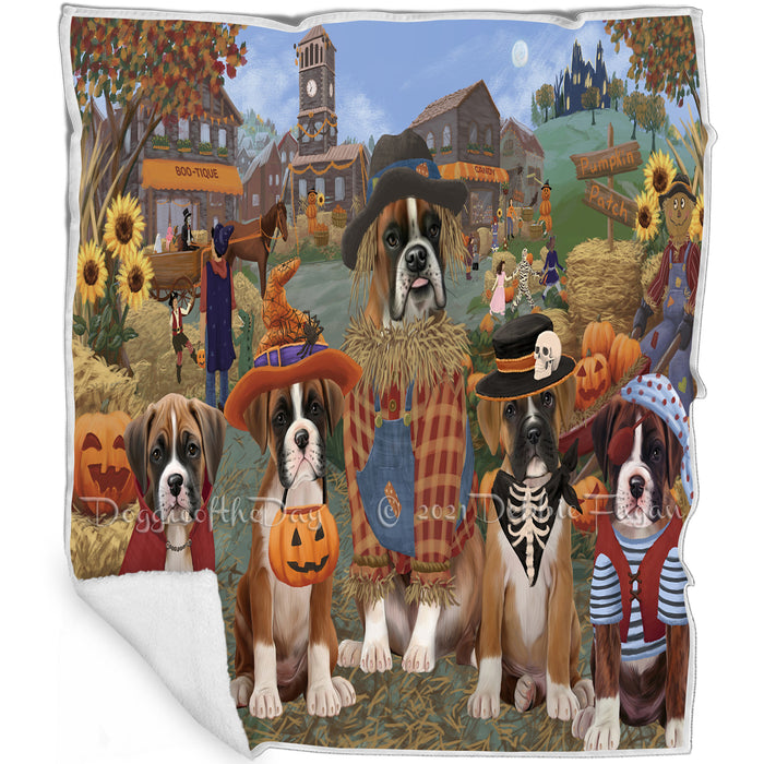Halloween 'Round Town And Fall Pumpkin Scarecrow Both Boxer Copy Dogs Blanket BLNKT138782