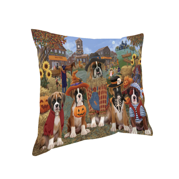 Halloween 'Round Town And Fall Pumpkin Scarecrow Both Boxer Copy Dogs Pillow PIL82320