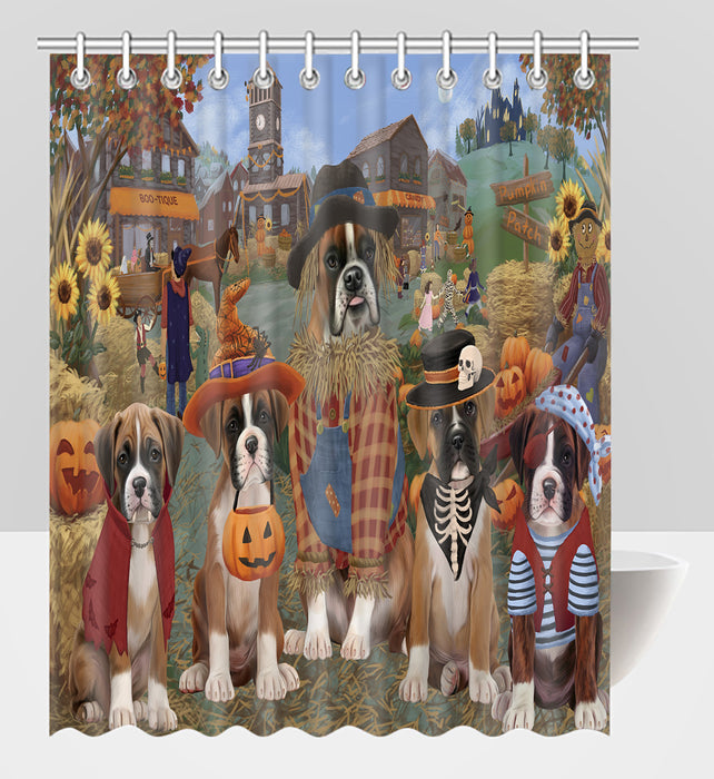 Halloween 'Round Town Boxer Dogs Shower Curtain