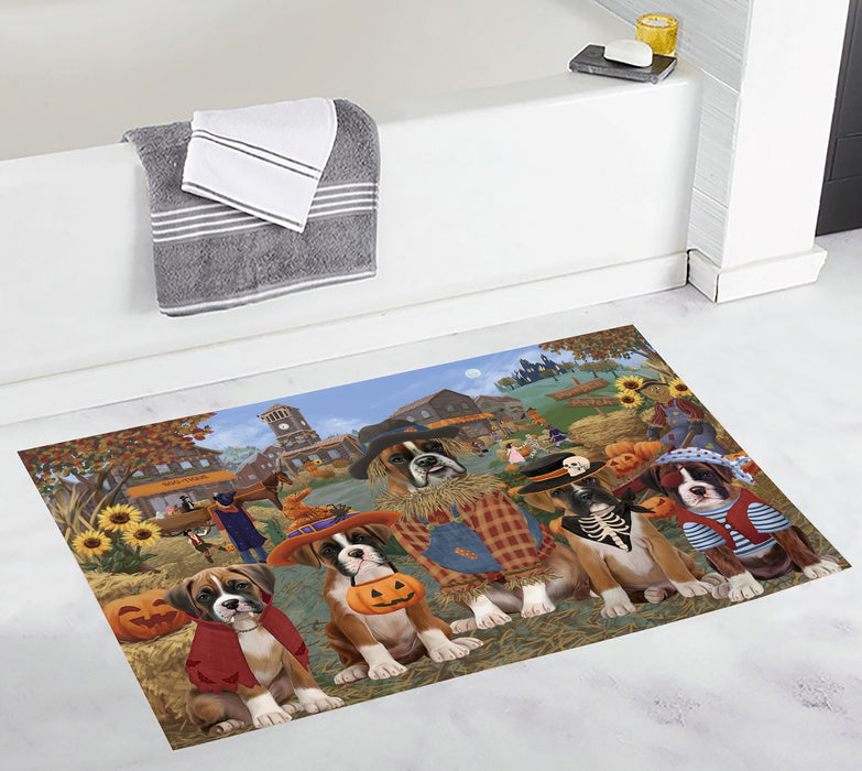 Halloween 'Round Town and Fall Pumpkin Scarecrow Both Boxer Dogs Bath Mat