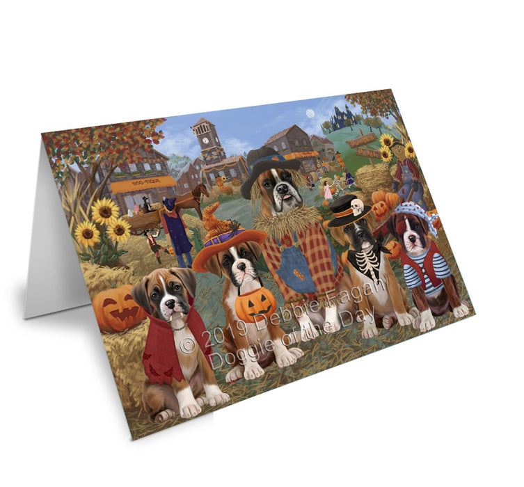 Halloween 'Round Town Boxer Copy Dogs Handmade Artwork Assorted Pets Greeting Cards and Note Cards with Envelopes for All Occasions and Holiday Seasons GCD77786