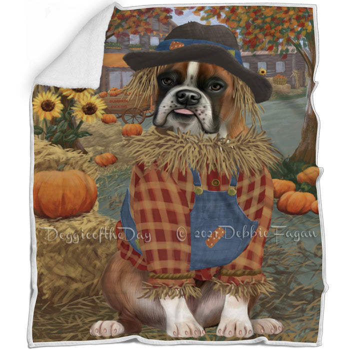 Halloween 'Round Town And Fall Pumpkin Scarecrow Both Boxer Copy Dogs Blanket BLNKT139331