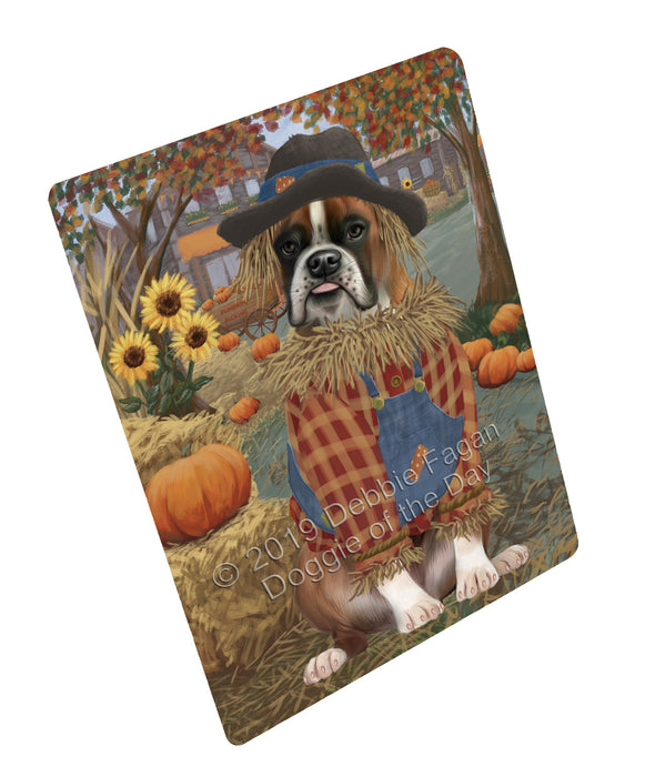 Halloween 'Round Town And Fall Pumpkin Scarecrow Both Boxer Copy Dogs Cutting Board C77254