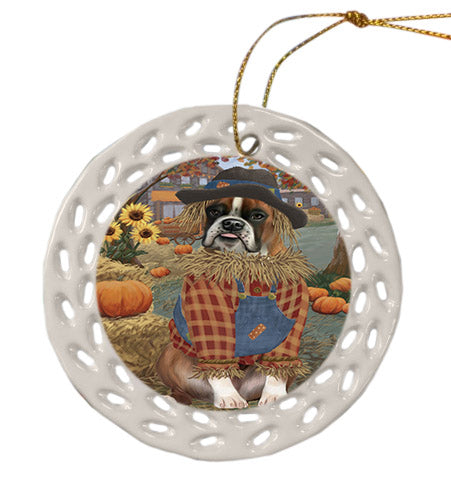 Fall Pumpkin Scarecrow Boxer Copy Dogs Ceramic Doily Ornament DPOR57541