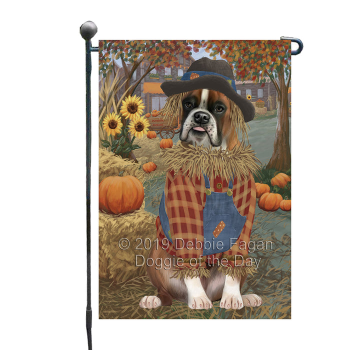 Halloween 'Round Town And Fall Pumpkin Scarecrow Both Boxer Copy Dogs Garden Flag GFLG65641