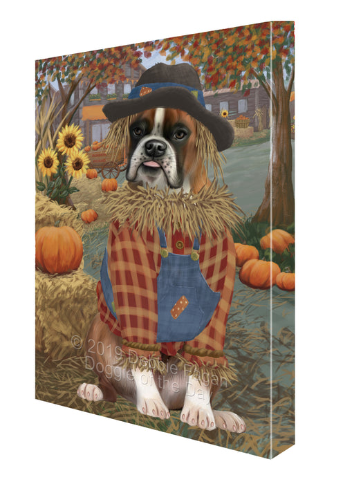 Halloween 'Round Town And Fall Pumpkin Scarecrow Both Boxer Copy Dogs Canvas Print Wall Art Décor CVS139958