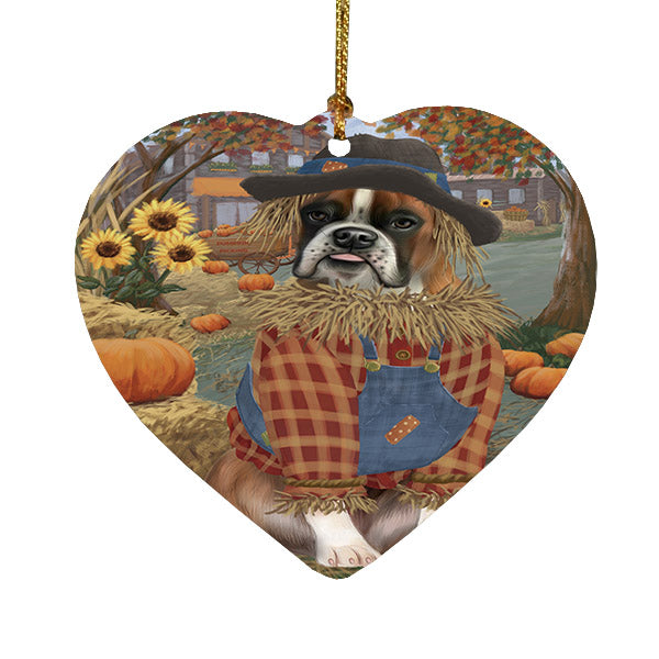 Fall Pumpkin Scarecrow Boxer Copy Dogs Heart Christmas Ornament HPOR57541