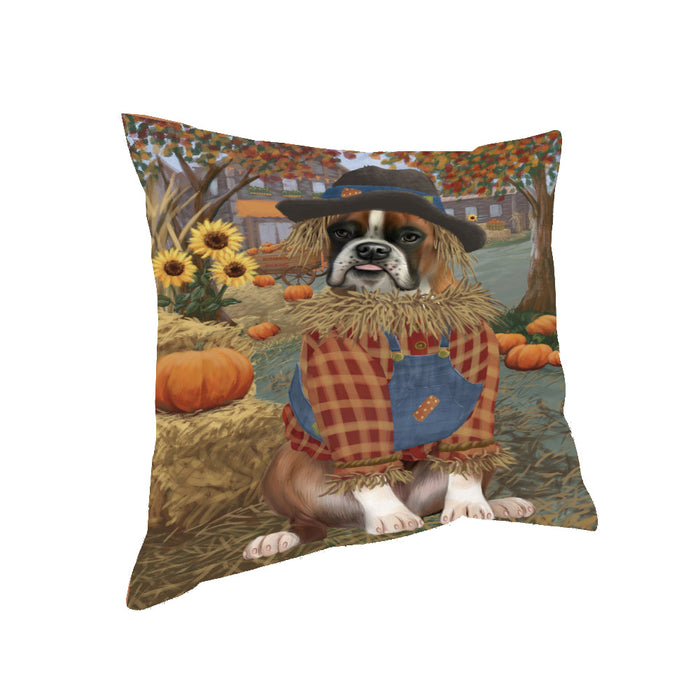 Halloween 'Round Town And Fall Pumpkin Scarecrow Both Boxer Copy Dogs Pillow PIL82564