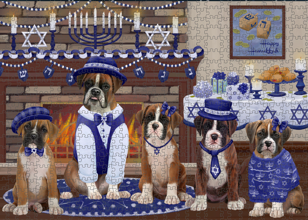 Happy Hanukkah Family and Happy Hanukkah Both Boxer Dogs Puzzle with Photo Tin PUZL96716