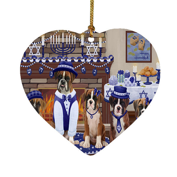 Happy Hanukkah Family Boxer Dogs Heart Christmas Ornament HPOR57602