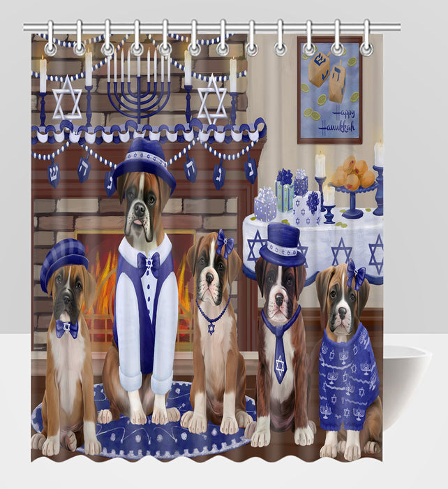 Happy Hanukkah Family Boxer Dogs Shower Curtain