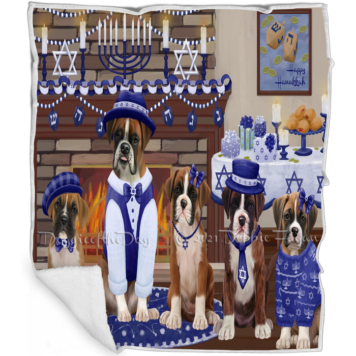 Happy Hanukkah Family and Happy Hanukkah Both Boxer Dogs Blanket BLNKT140384