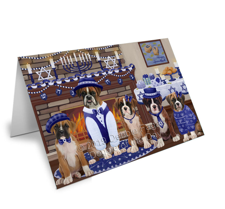 Happy Hanukkah Family Boxer Dogs Handmade Artwork Assorted Pets Greeting Cards and Note Cards with Envelopes for All Occasions and Holiday Seasons GCD78152