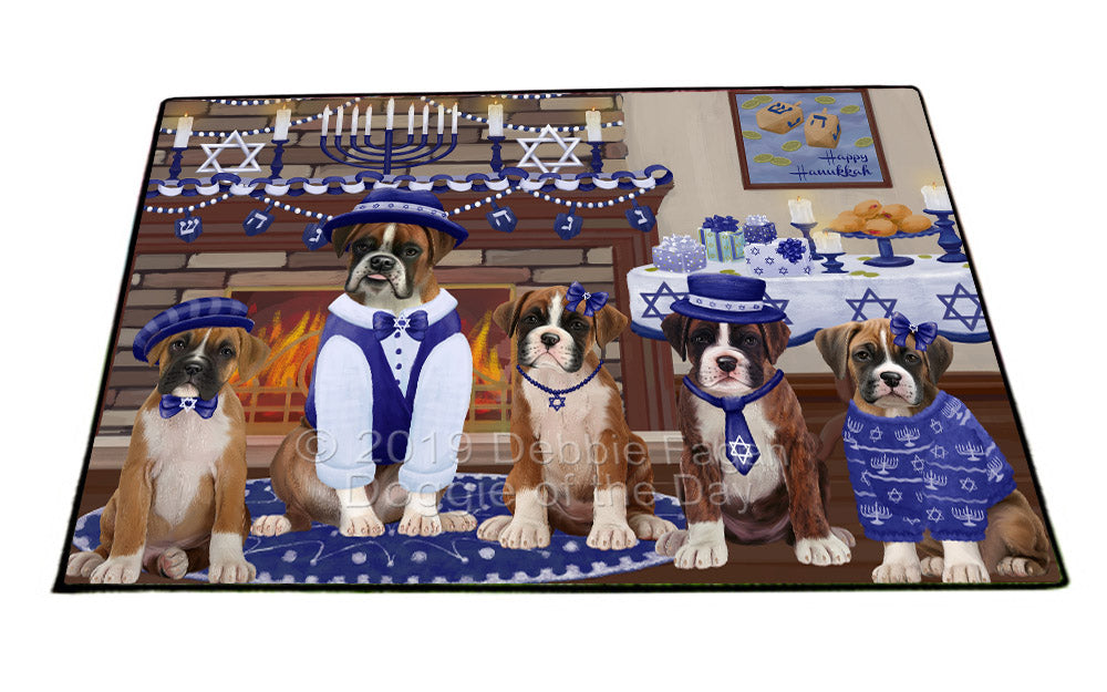 Happy Hanukkah Family and Happy Hanukkah Both Boxer Dogs Floormat FLMS54068