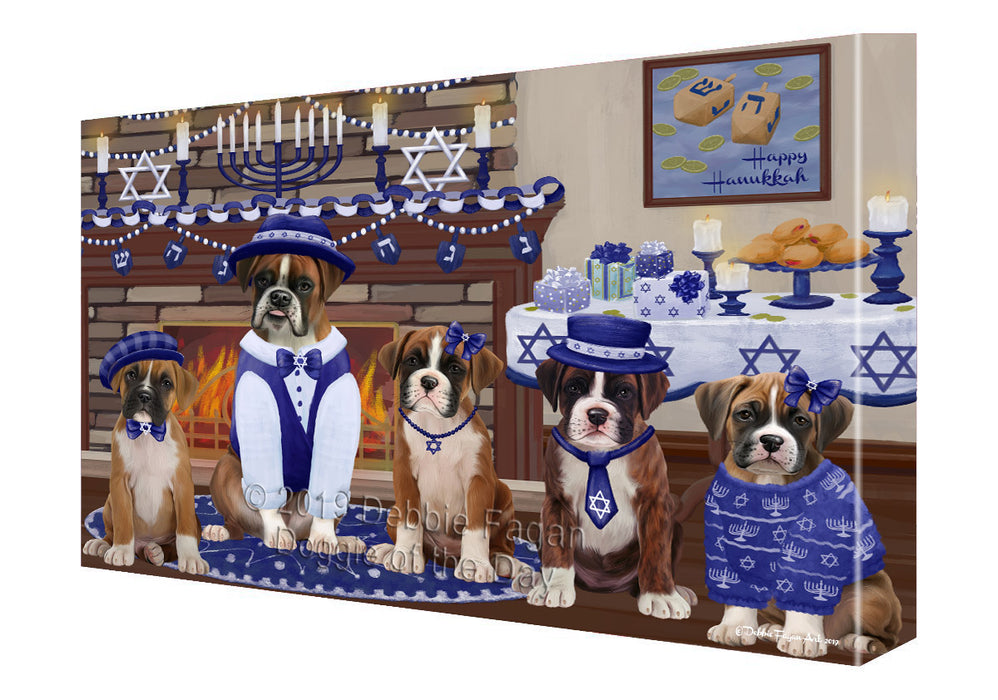 Happy Hanukkah Family and Happy Hanukkah Both Boxer Dogs Canvas Print Wall Art Décor CVS141011