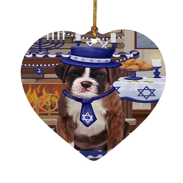 Happy Hanukkah Boxer Dog Heart Christmas Ornament HPOR57658