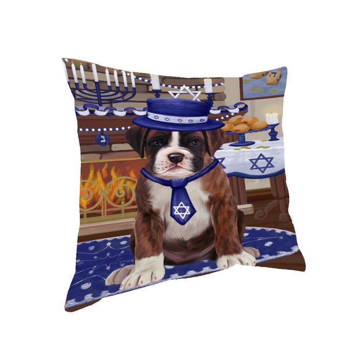 Happy Hanukkah Family and Happy Hanukkah Both Boxer Dog Pillow PIL83032