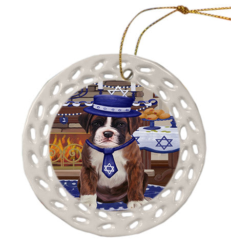 Happy Hanukkah Boxer Dog Ceramic Doily Ornament DPOR57658