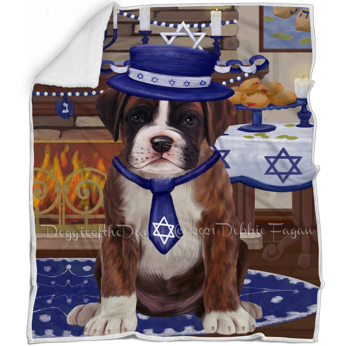 Happy Hanukkah Family and Happy Hanukkah Both Boxer Dog Blanket BLNKT139880
