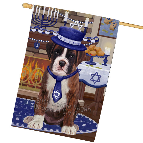 Happy Hanukkah Family and Happy Hanukkah Both Boxer Dog House Flag FLG65758