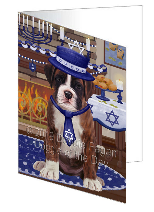 Happy Hanukkah Boxer Dog Handmade Artwork Assorted Pets Greeting Cards and Note Cards with Envelopes for All Occasions and Holiday Seasons GCD78320
