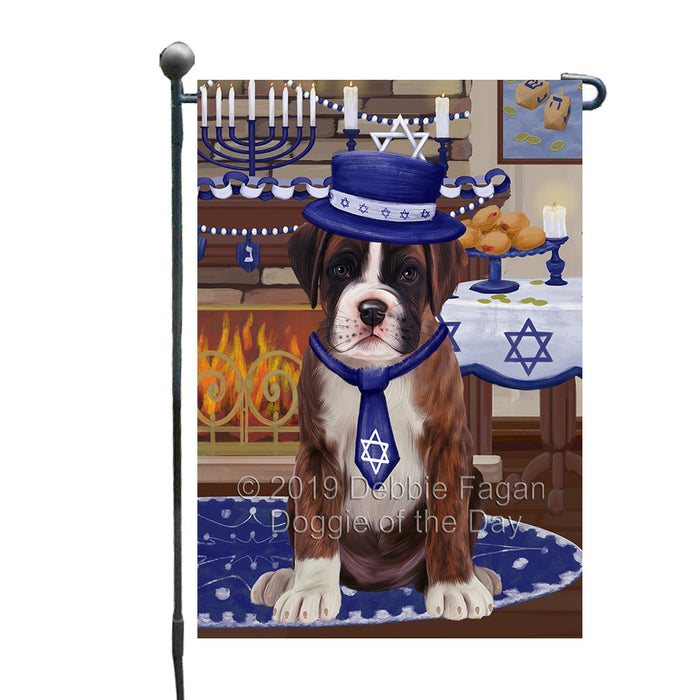 Happy Hanukkah Family and Happy Hanukkah Both Boxer Dog Garden Flag GFLG65702