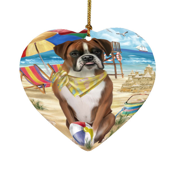 Pet Friendly Beach Boxer Dog  Heart Christmas Ornament HPORA58891