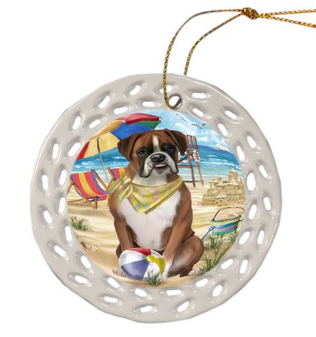 Pet Friendly Beach Boxer Dog Doily Ornament DPOR58542