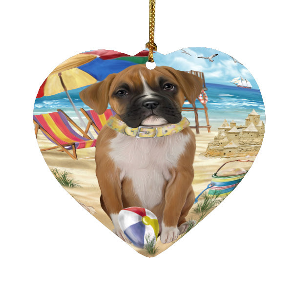 Pet Friendly Beach Boxer Dog  Heart Christmas Ornament HPORA58892