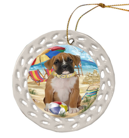 Pet Friendly Beach Boxer Dog Doily Ornament DPOR58543