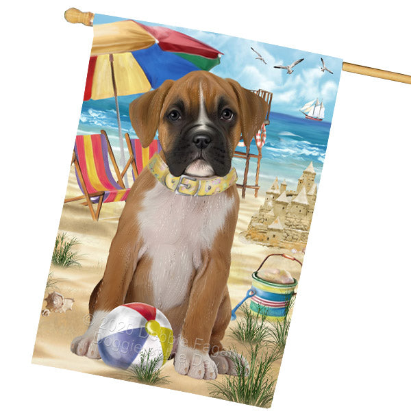 Pet Friendly Beach Boxer Dog House Flag Outdoor Decorative Double Sided Pet Portrait Weather Resistant Premium Quality Animal Printed Home Decorative Flags 100% Polyester FLG68901