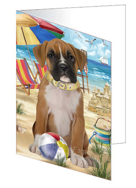Pet Friendly Beach Boxer Dog Handmade Artwork Assorted Pets Greeting Cards and Note Cards with Envelopes for All Occasions and Holiday Seasons