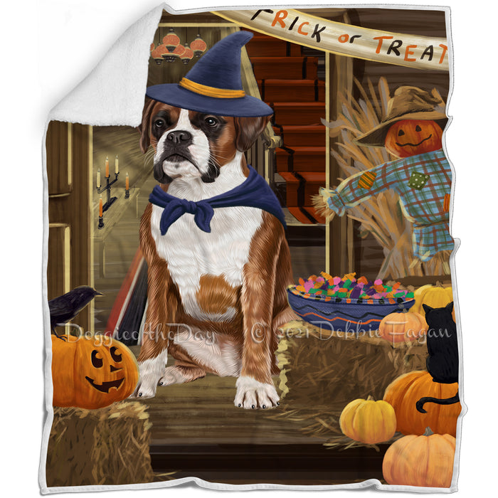 Enter at Own Risk Trick or Treat Halloween Boxer Dog Blanket BLNKT94692
