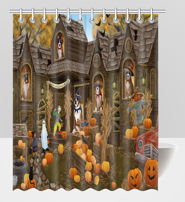 Haunted House Halloween Trick or Treat Boxer Dogs Shower Curtain
