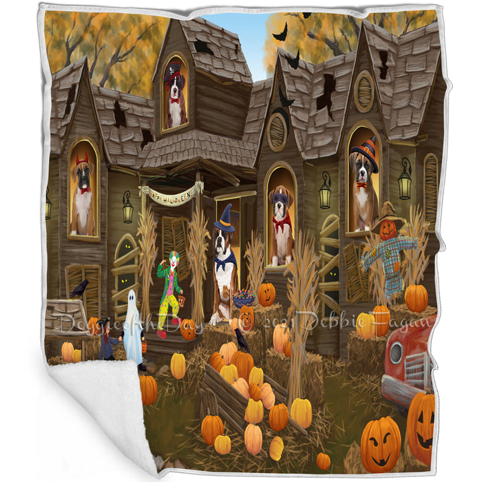 Haunted House Halloween Trick or Treat Boxers Dog Blanket BLNKT92991