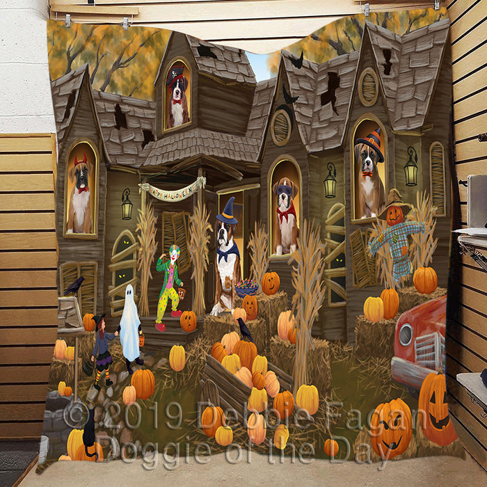 Haunted House Halloween Trick or Treat Boxer Dogs Quilt