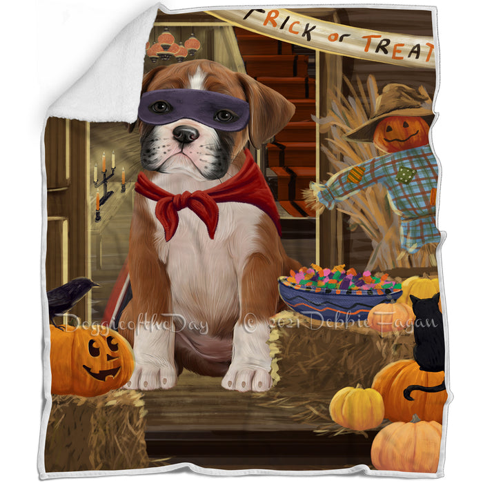 Enter at Own Risk Trick or Treat Halloween Boxer Dog Blanket BLNKT94701