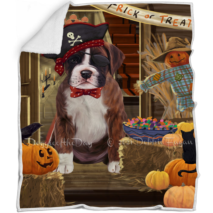 Enter at Own Risk Trick or Treat Halloween Boxer Dog Blanket BLNKT94710