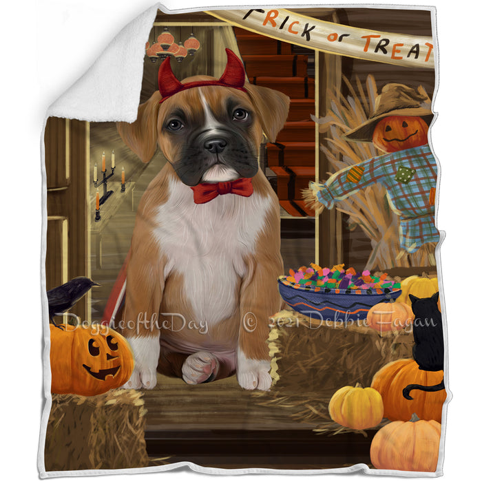 Enter at Own Risk Trick or Treat Halloween Boxer Dog Blanket BLNKT94719