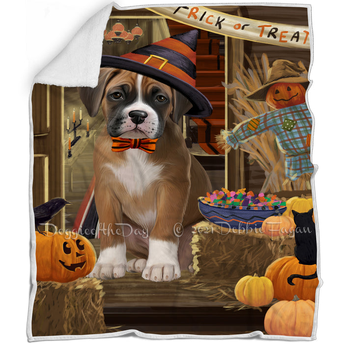 Enter at Own Risk Trick or Treat Halloween Boxer Dog Blanket BLNKT94728