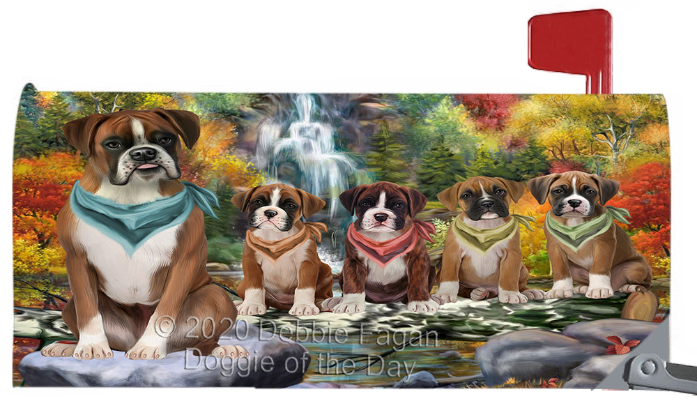 Scenic Waterfall Boxer Dogs Magnetic Mailbox Cover Both Sides Pet Theme Printed Decorative Letter Box Wrap Case Postbox Thick Magnetic Vinyl Material