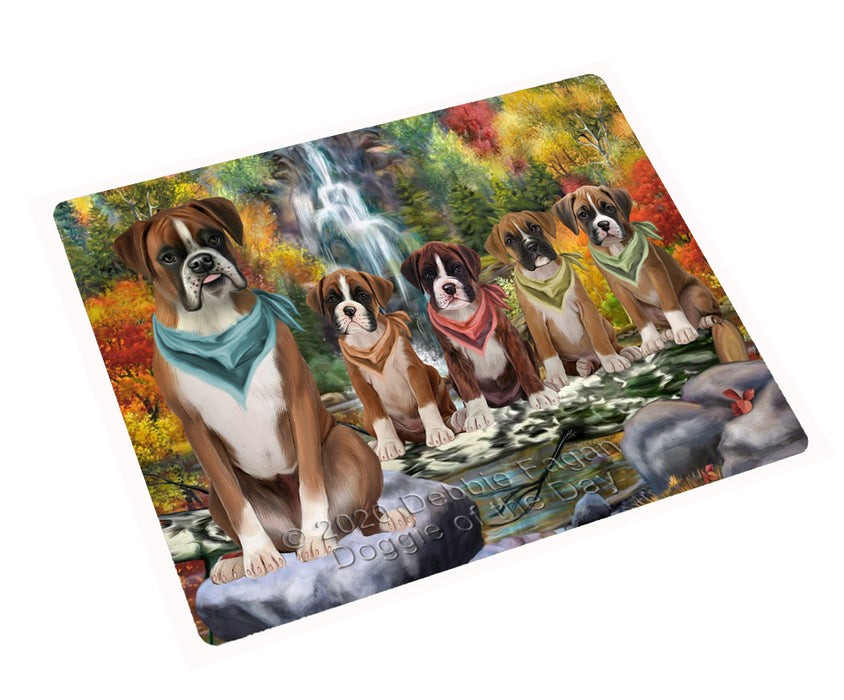 Scenic Waterfall Boxer Dogs Cutting Board - For Kitchen - Scratch & Stain Resistant - Designed To Stay In Place - Easy To Clean By Hand - Perfect for Chopping Meats, Vegetables