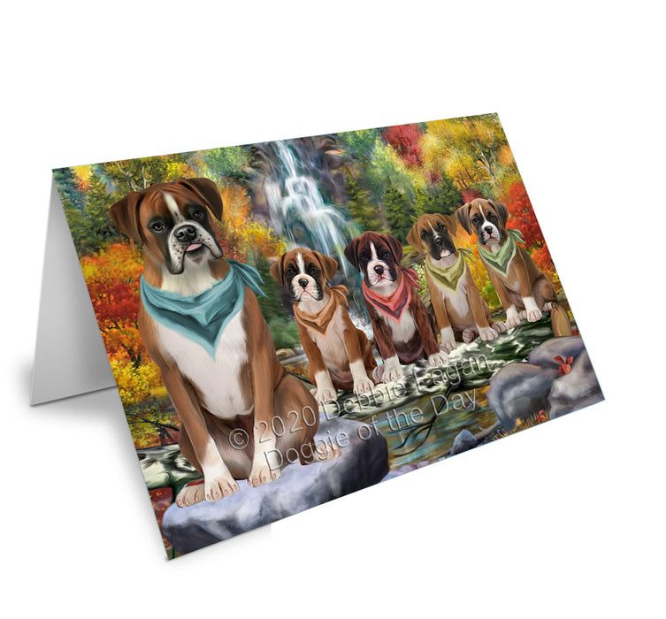 Scenic Waterfall Boxer Dogs Handmade Artwork Assorted Pets Greeting Cards and Note Cards with Envelopes for All Occasions and Holiday Seasons