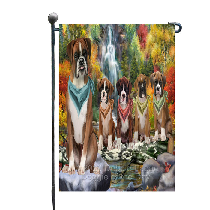 Scenic Waterfall Boxer Dogs Garden Flags Outdoor Decor for Homes and Gardens Double Sided Garden Yard Spring Decorative Vertical Home Flags Garden Porch Lawn Flag for Decorations