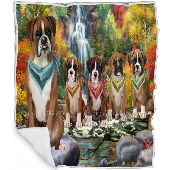 Scenic Waterfall Boxer Dogs Blanket BLNKT142549