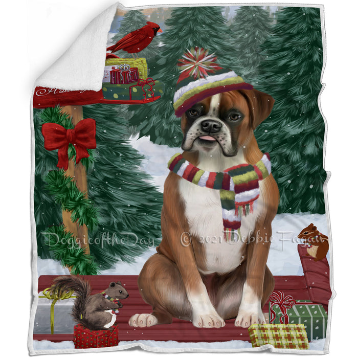 Merry Christmas Woodland Sled Boxer Dog Blanket BLNKT113232